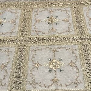 Ornate Lace Embroidered Tablecloth Beige Gold Floral Elegant 47x70 New